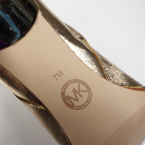 New Michael by Michael Kors Kelsea Leather Pale Gold Zip Boot Shoe Women’s Sz 7 - Picture 8 of 10